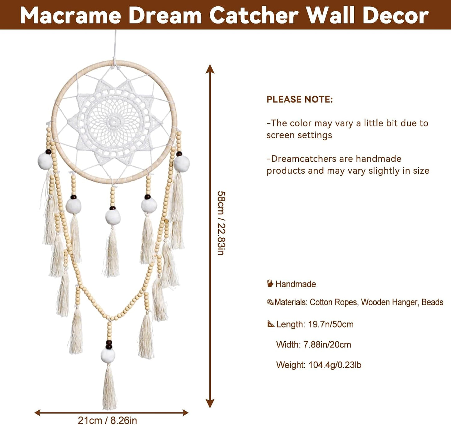Macrame Wall Hanging Dream Catcher / White Poms