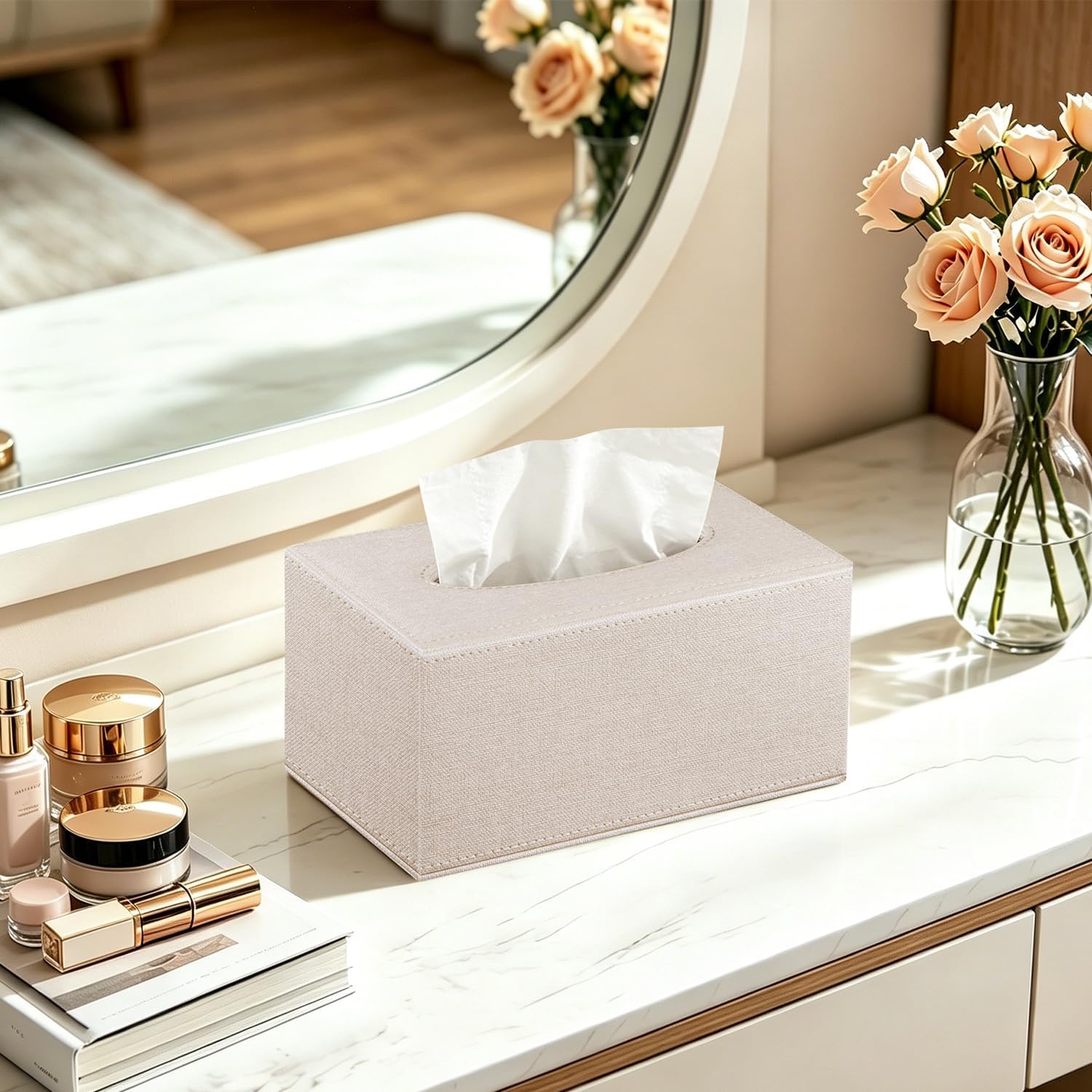 Stylish Tissues Box Holder Modern Rectangular Facial Paper Towels / Beige
