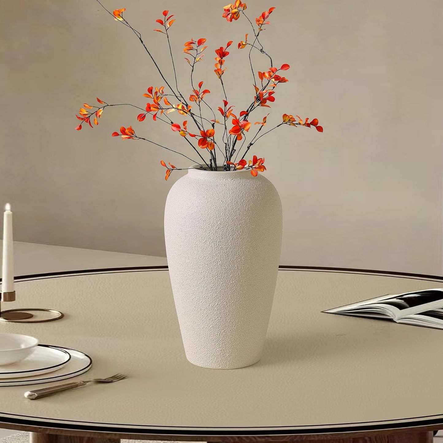White Ceramic Vase / Cream White-11.83
