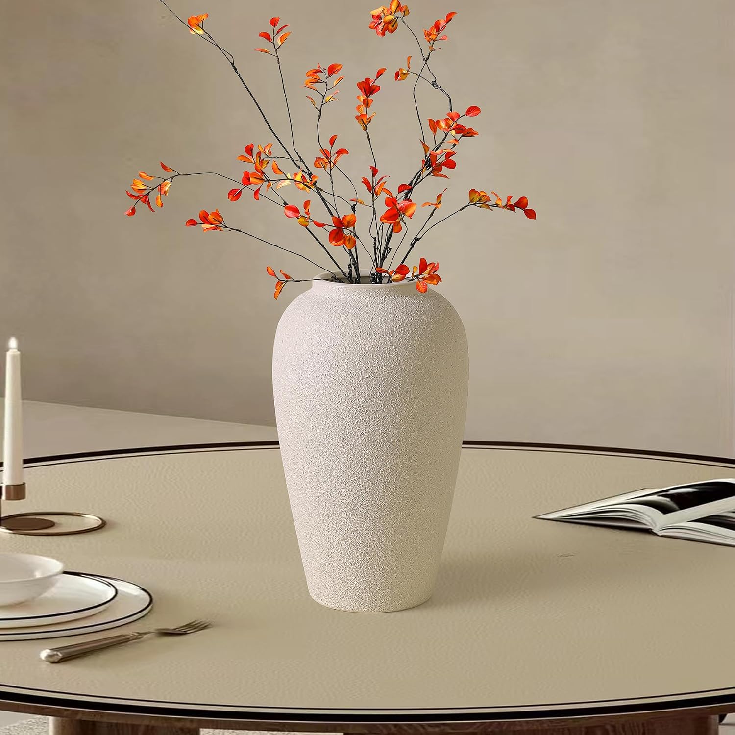 White Ceramic Vase / Cream White-11.83