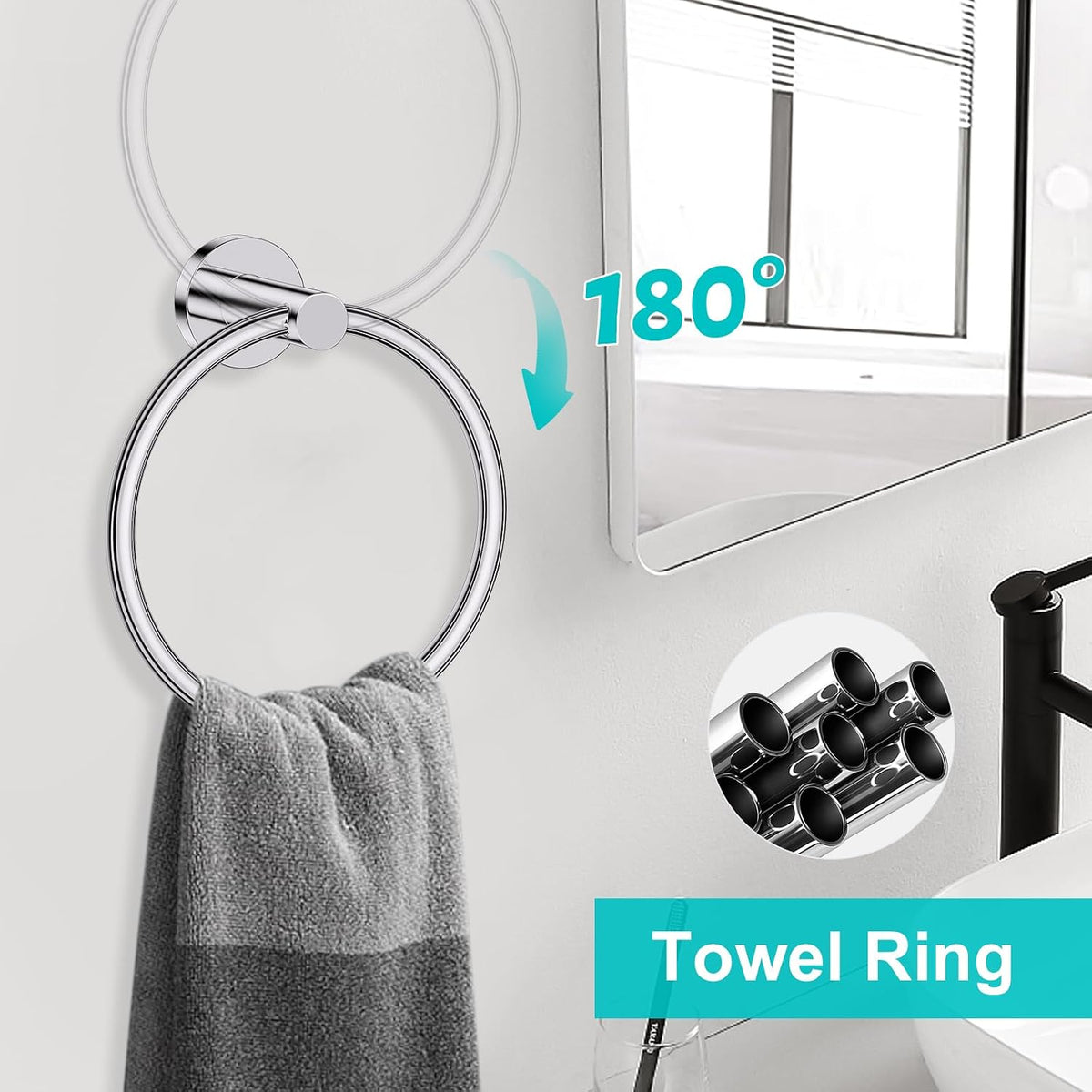 Polished Chrome Towel Bar Bathroom Hardware Accessories Set, 5 Pieces Toilet Paper Holder Towel Racks Set for Bathroom
