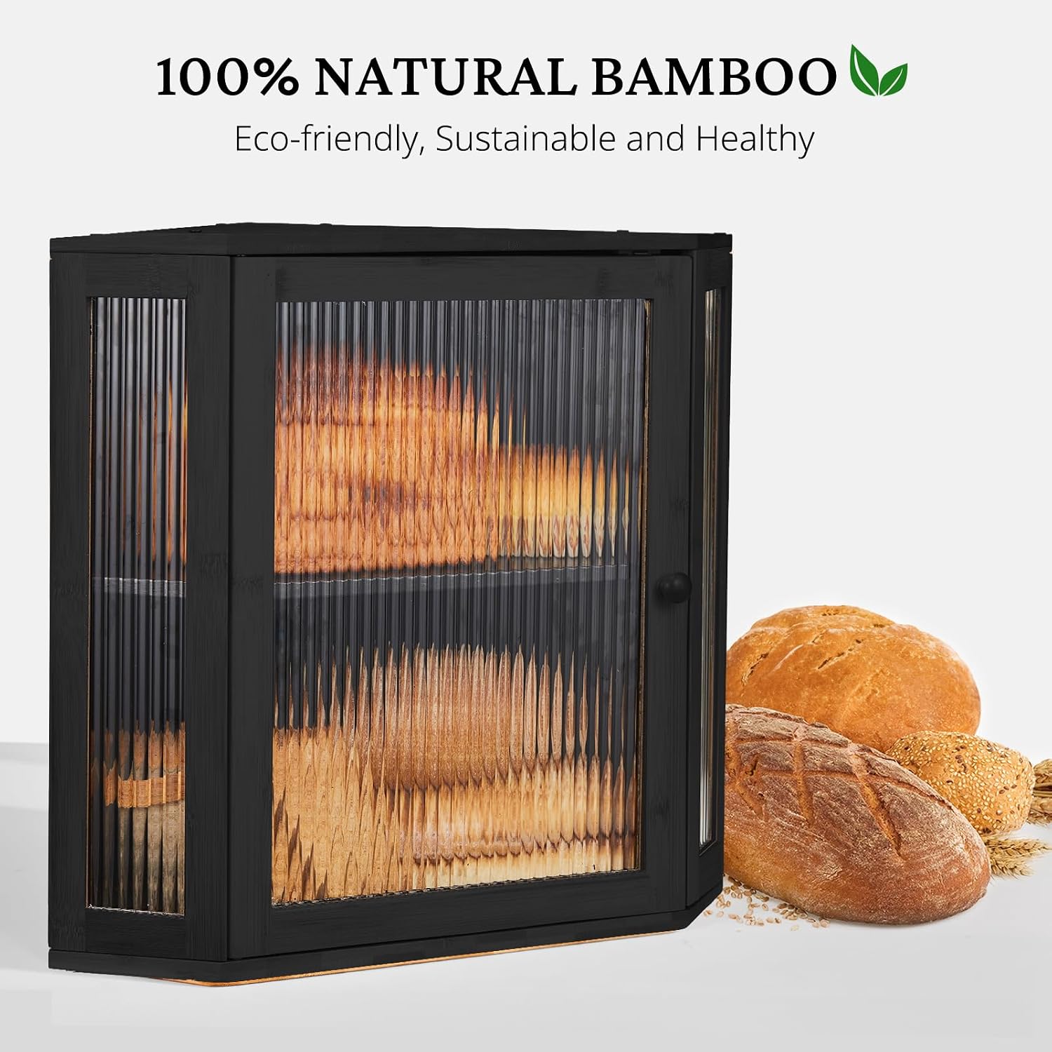 BRONYPRO Corner Bread Box for Kitchen Countertop, Double Layer Bamboo Breadbox with Adjustable Partition, Modern Bread