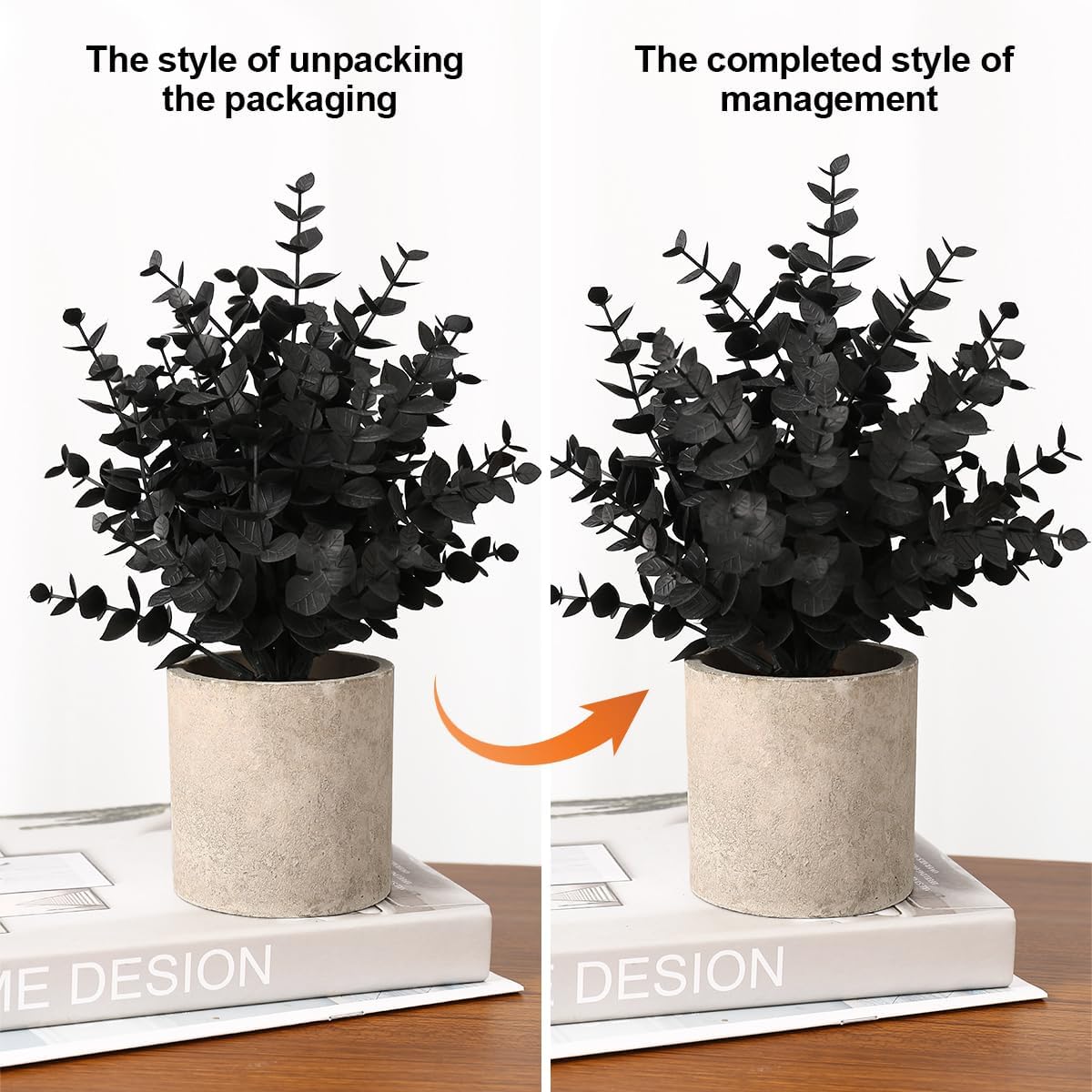 Black Fake Eucalyptus Small Fake Plants Potted Artificial Plants / Black-small / Set of 2