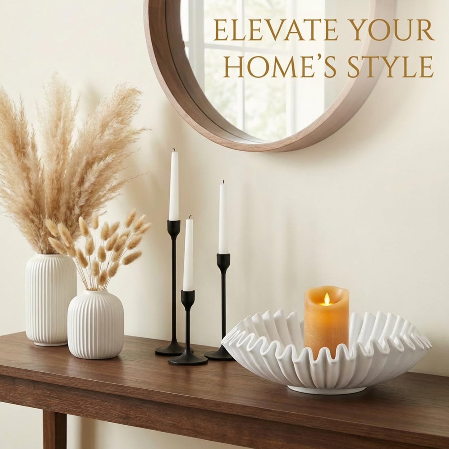 Modern Handicraft Ruffle Key Bowls for Living Entryway Table / White-9.65in / Resin