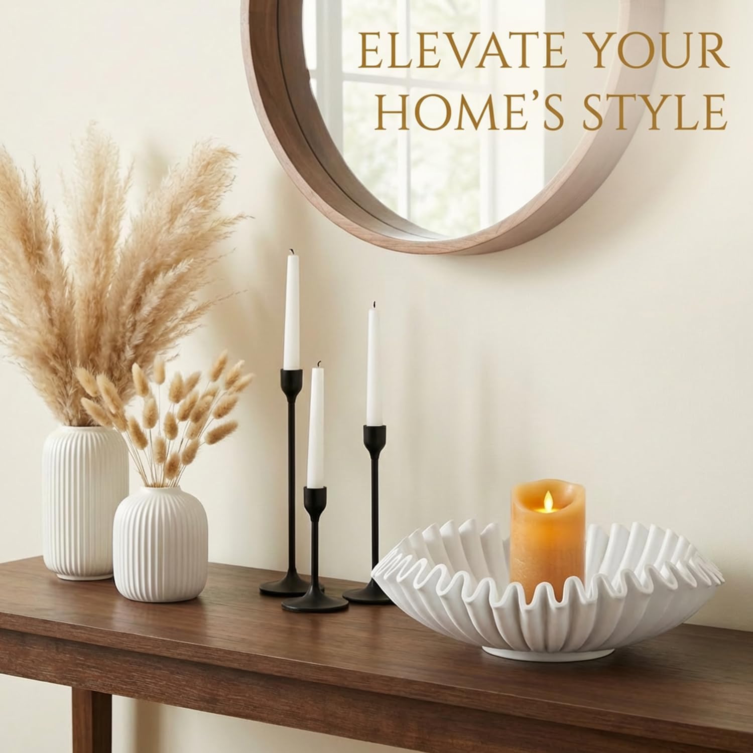 Modern Handicraft Ruffle Key Bowls for Living Entryway Table / White-9.65in / Resin