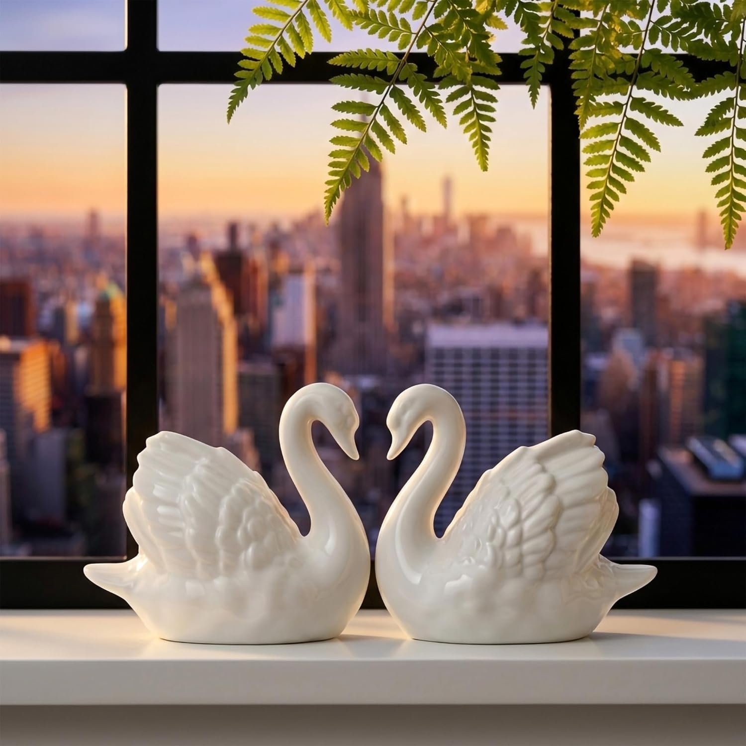 Ceramic Swan Figurines / White / 3.9 x 3.3 / Set of 2