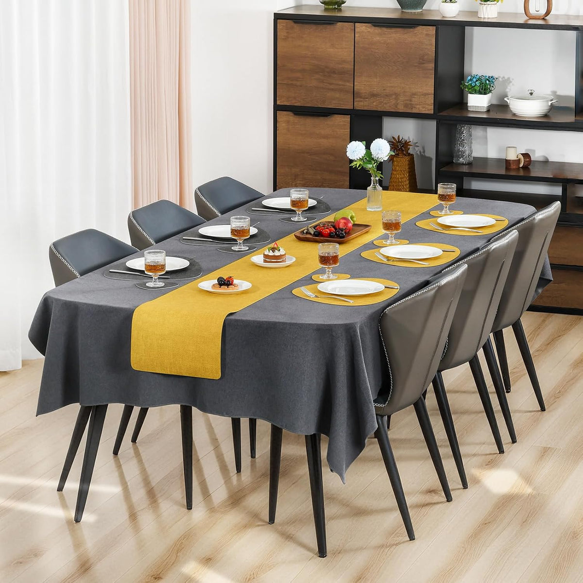 Faux Leather Placemats Set of 6, Dual Sided with Drink Coasters | Washable Wipeable Place Mats, Non Slip Heat Resistant