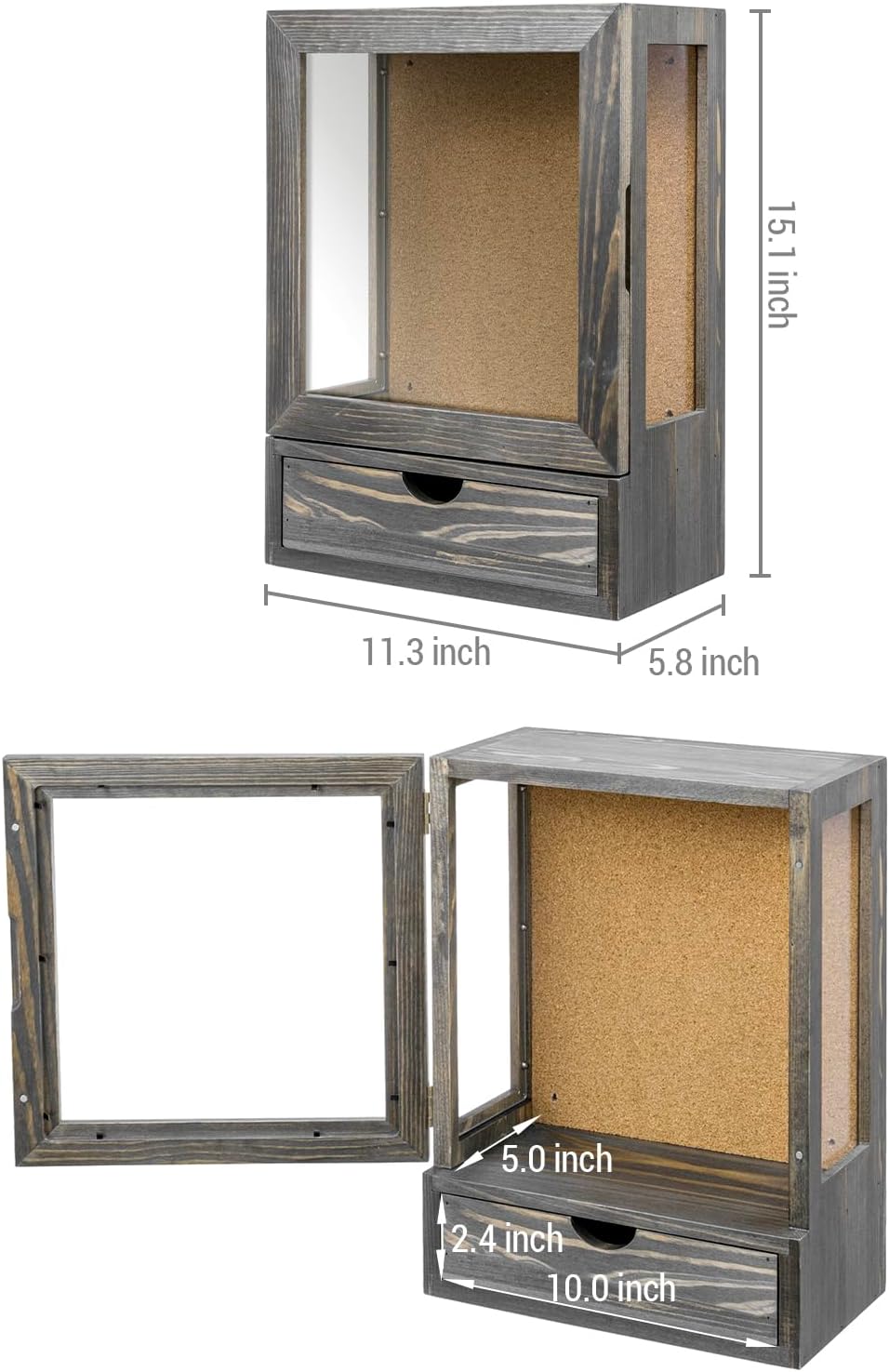 MyGift Deep Shadow Box Frame with Cork Back and Bottom Storage Drawer, Shadow Box Display Case Wall Mounted, Clear