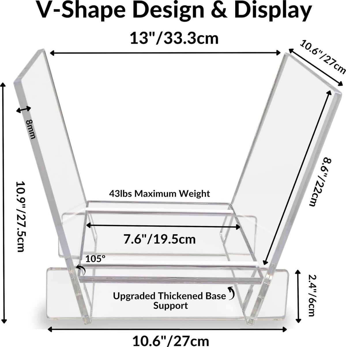 Honygebia Acrylic Vinyl Record Holder, Storing Collection of 40 Premium LPs | V-Shaped Vinyl Record Racks, Fully