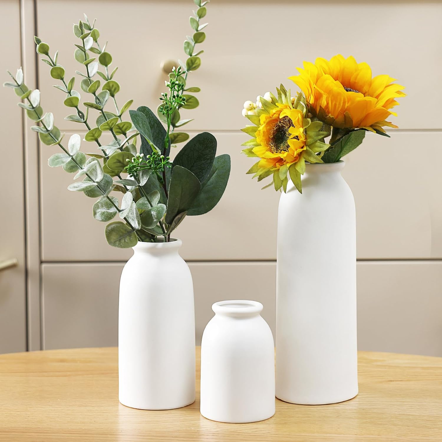 Rustic Vase / Ceramic Vases / Warm White / Set of 3