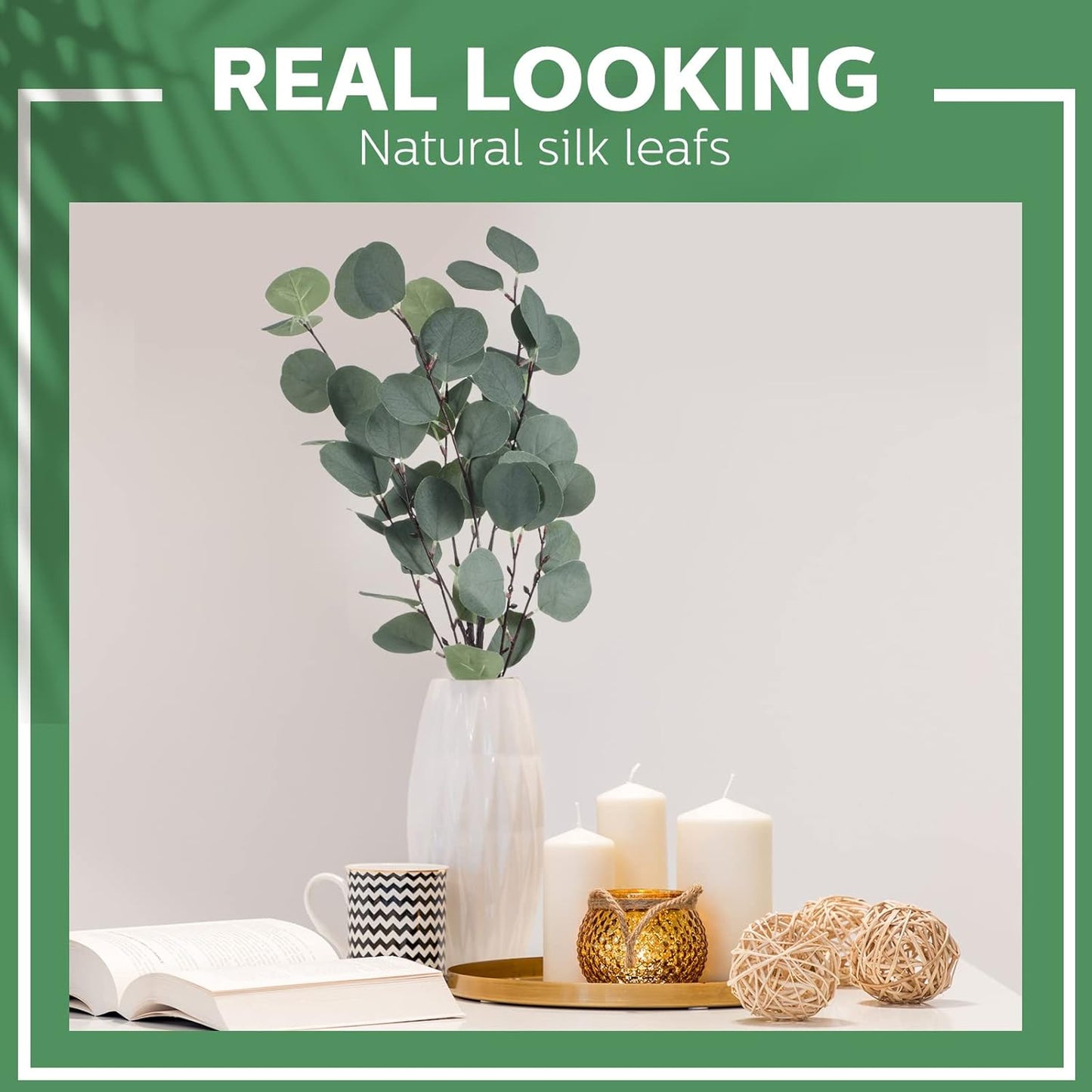 Artificial Eucalyptus Stems Fake Bulk Eucalyptus Faux Greenery / Silver / 23.6 Inch / Set of 20