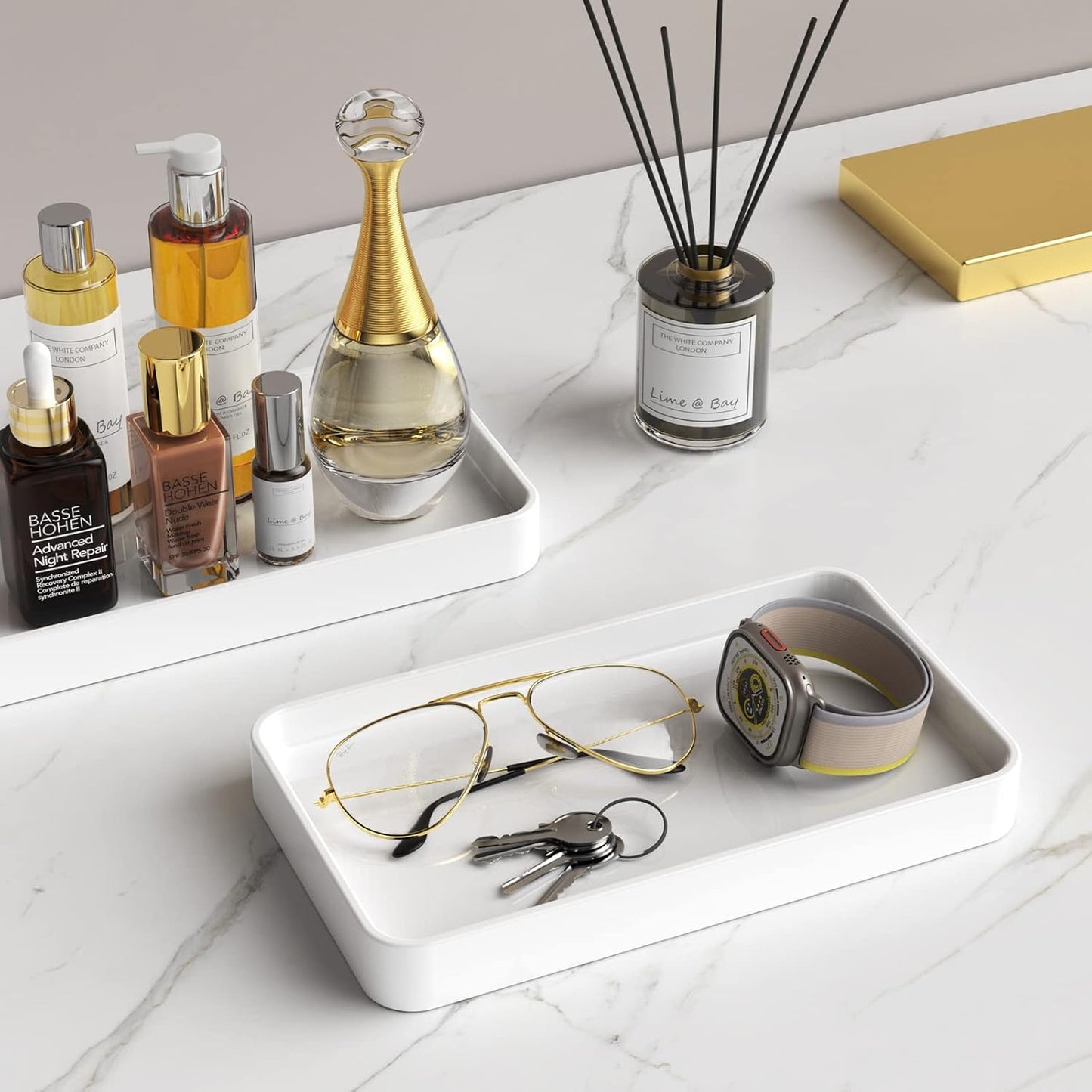 Ceramic Vanity Tray / White / 9.9 x 5.7 x 1.1