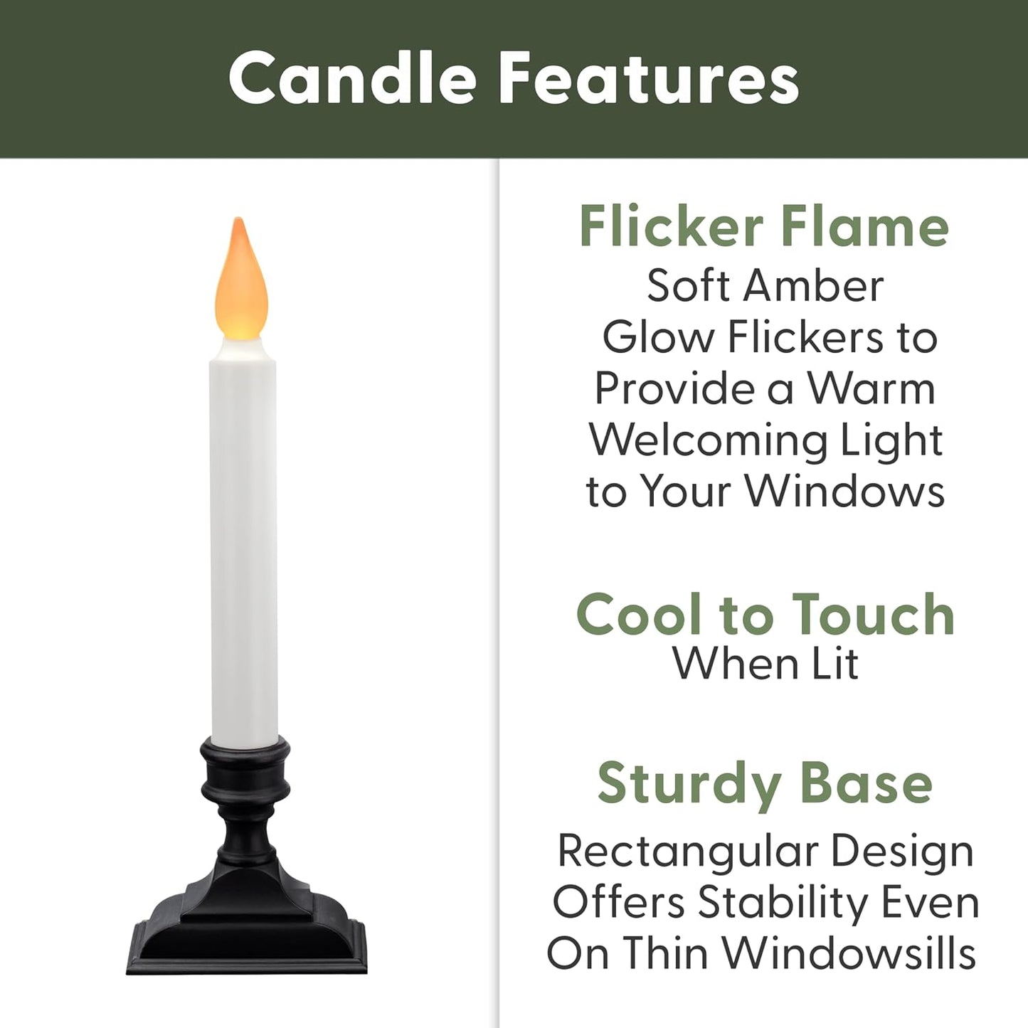 Battery Operated LED Window Candles with Timer, Antique Bronze | Flickering Amber Flame, Flameless Christmas Window