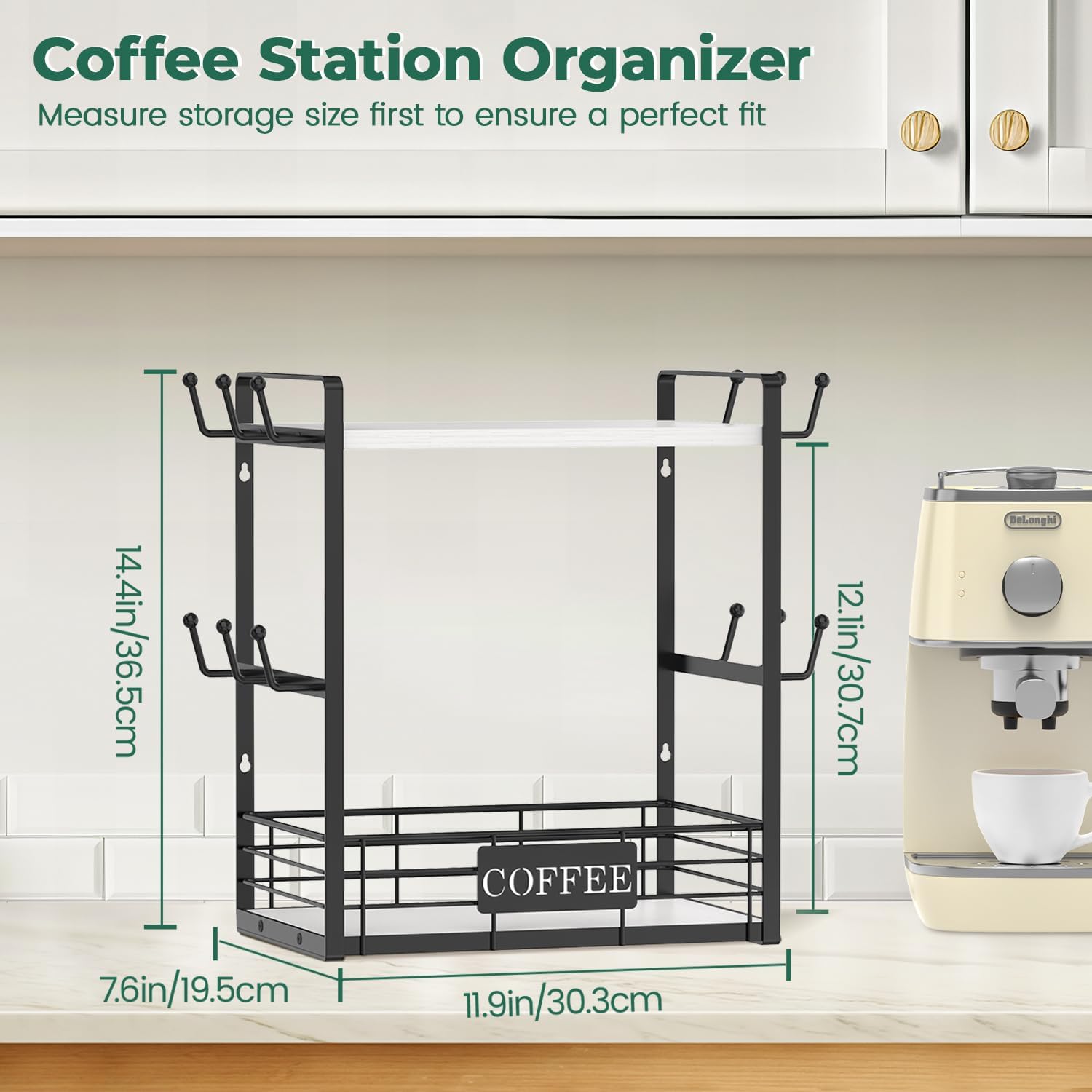 EsLuker.ly Coffee Mug Cup Holder Tree Bar Station Organizer, 2 Tier White | Mug Stand Rack for Countertop Kitchen