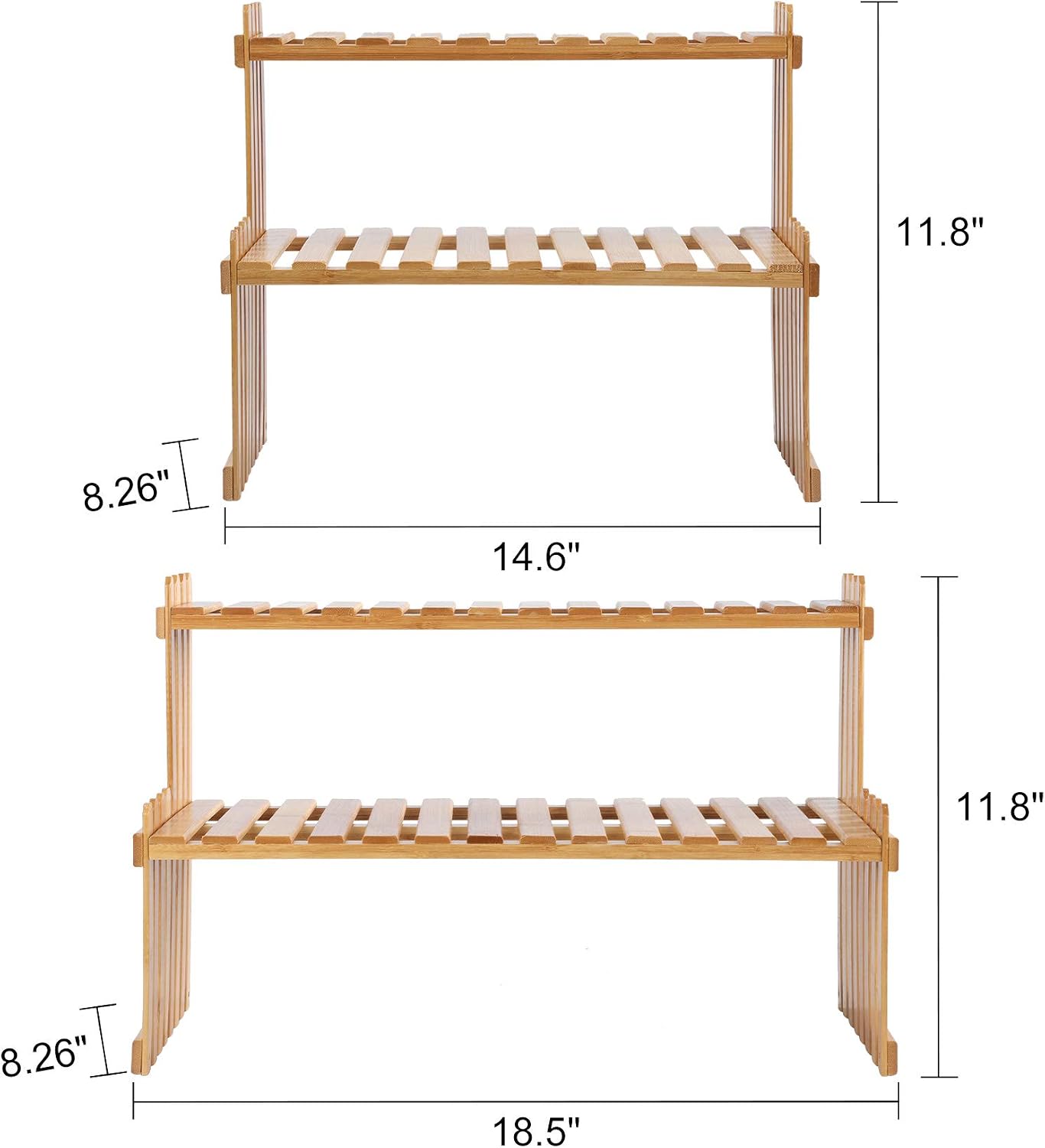 GURECOD 14.6"/18.5" 2 Tiers Bamboo Plant Stand Shelf,Desk Flower Pot Holder,Adjustable Desktop Shelf Display Organizer