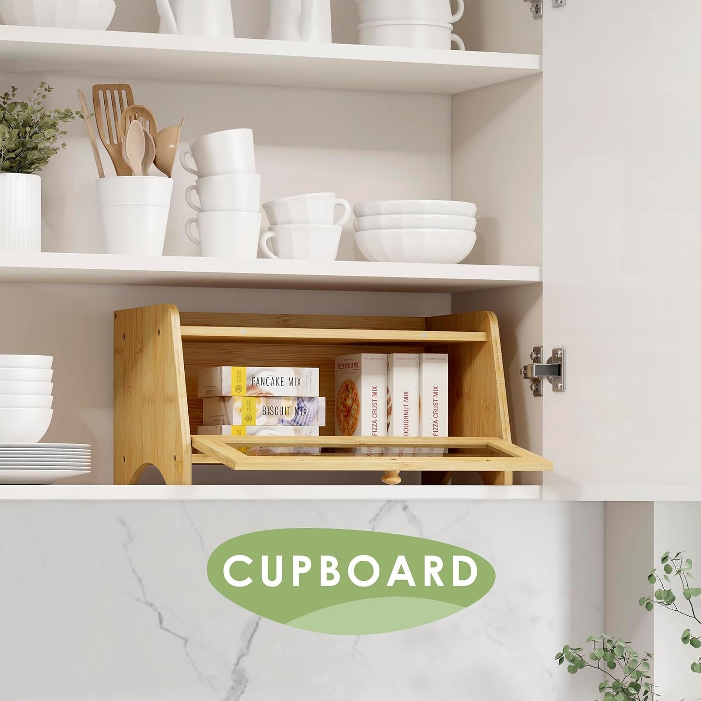 JANSNIMEN Bread Box for Kitchen Countertop, Large Bread Container Storage, Wooden Farmhouse Bread Box with Window Bread