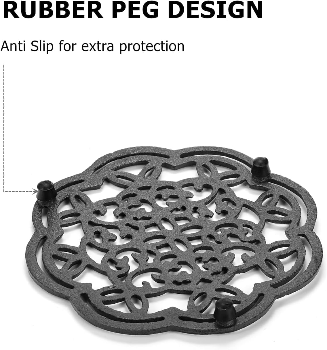 Yopay 2 Pack Cast Iron Trivet Heavy Duty, 7.7 inch Round Metal Trivet for Hot Pans or Teapot, Rustproof Pot Stands