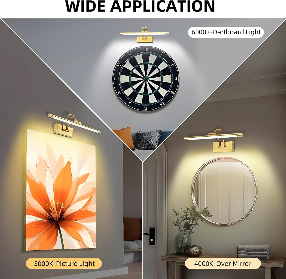 16" Picture Lights for Wall, 8000mAh Rechargeable Wireless Remote | Battery Operated Art Light 3000K/4000K/6000K