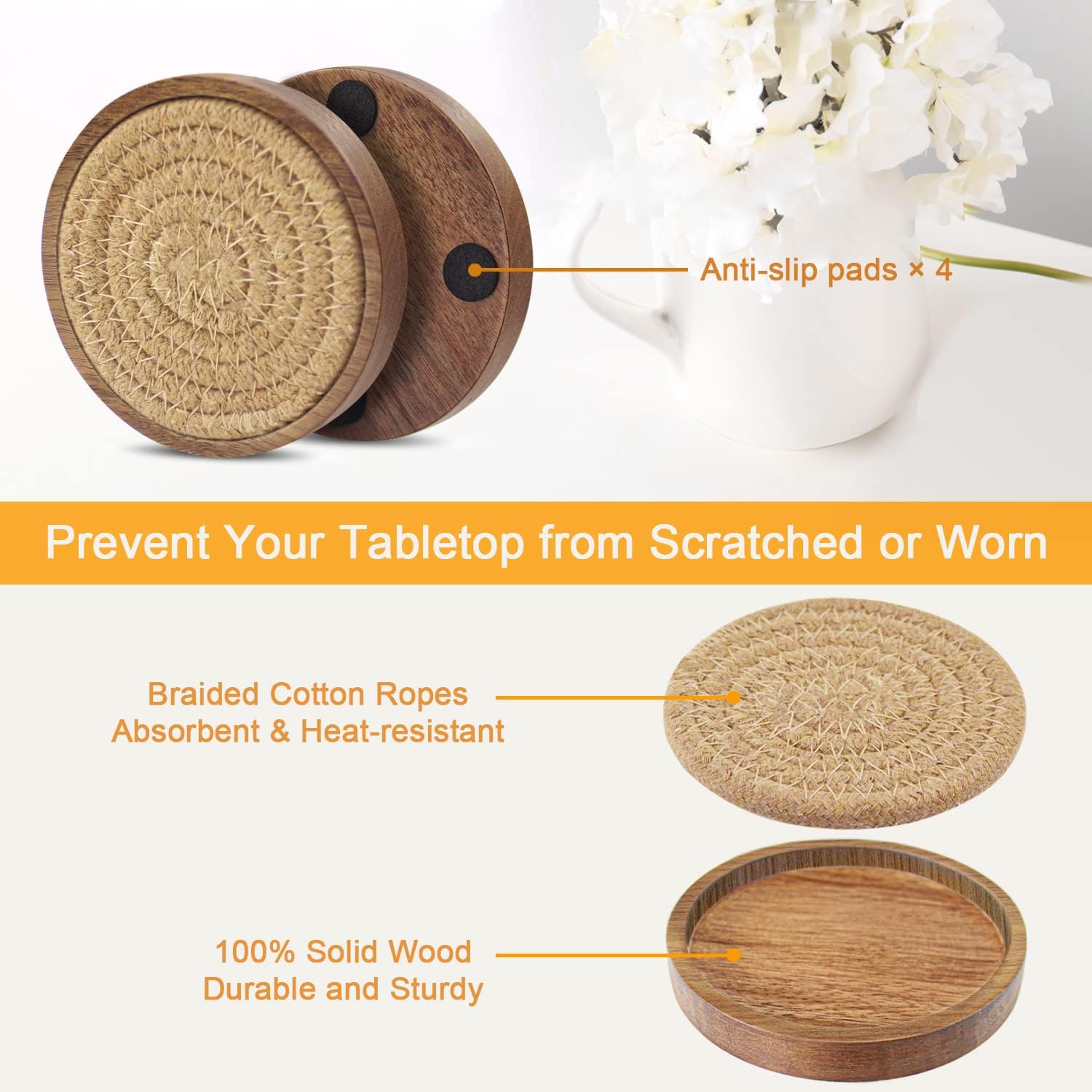 Woven Drink Coasters / Brown / Set of 5