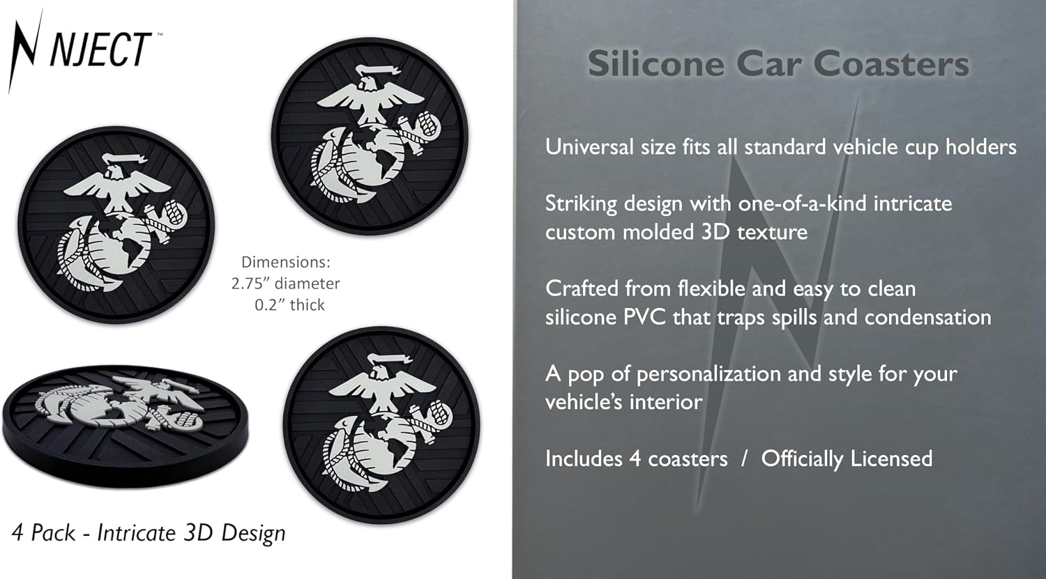 Officially Licensed US Corps Insignia Textured 3D Automotive Religious Silicone Coasters / Marine