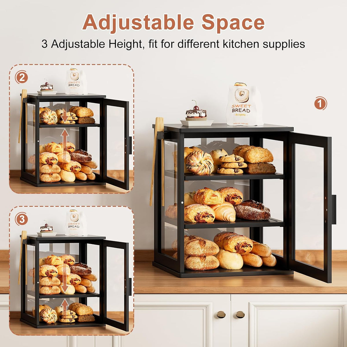 WOWLIVE Bread Box for Kitchen Countertop, 3 Layers Bread Storage Container | Large Bamboo Bread Bin for Homemade Bread