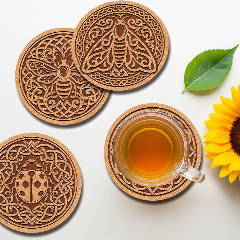 Coasters Pattern Colorful Wooden Coasters Bulk Round Housewarming Gift / Celtic Knots / Set of 9