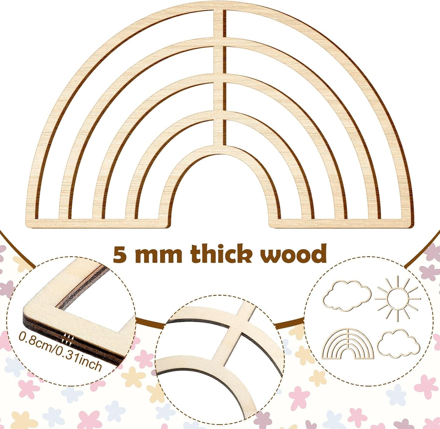 Boho Nursery Cloud Star Wall Decor Wooden Babyroom Moon Rattan Wall / Cloud, Rainbow, Sun / Set of 4