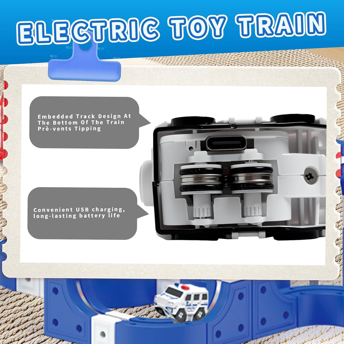 Electric Train Set 3D Track for Kids 3-8 Years Old, 115 Pcs Building Toy Train Track 3D Anti-Gravity Flexible Race