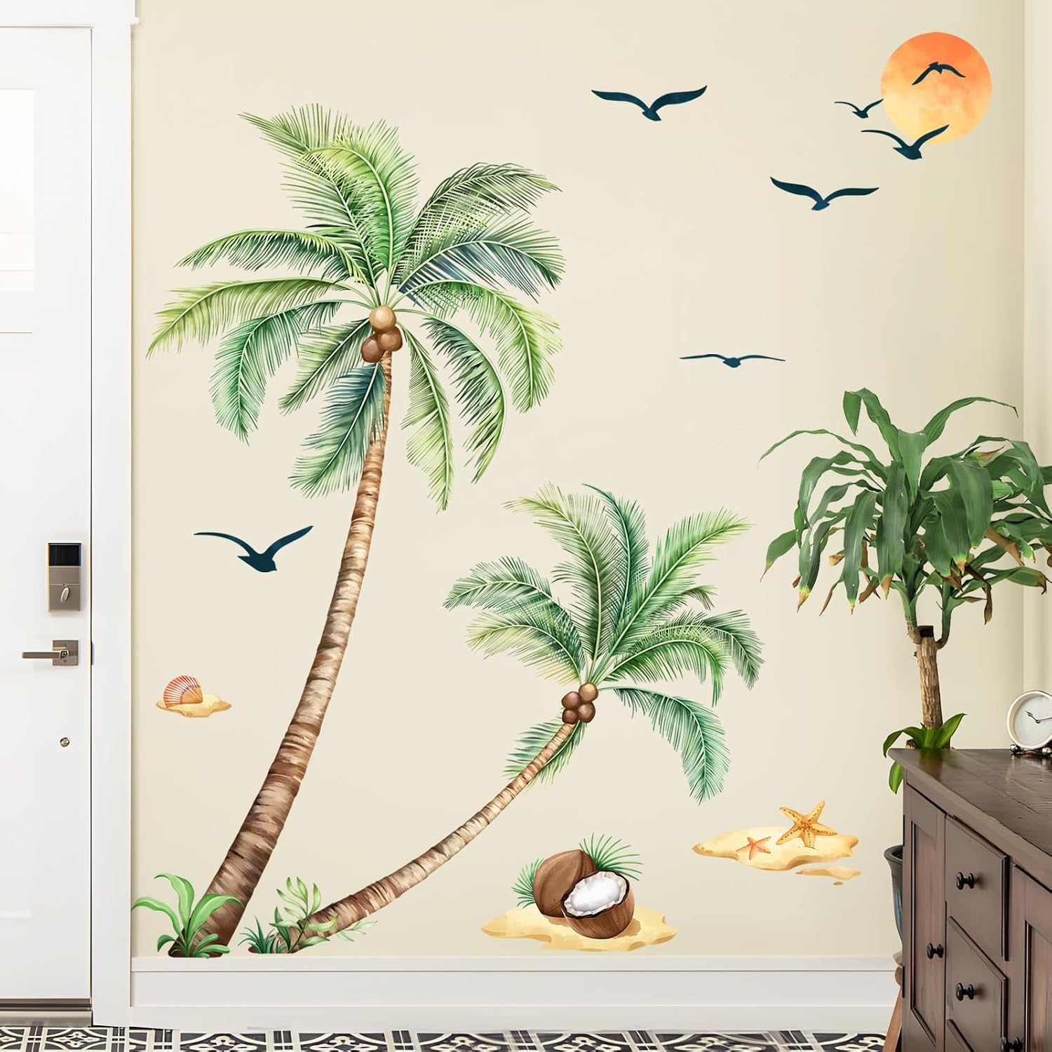 Tropical Wall Decals Peel and Stick Palm Leaves Summer Beach Wall Art Stickers / Palm Tree / Green