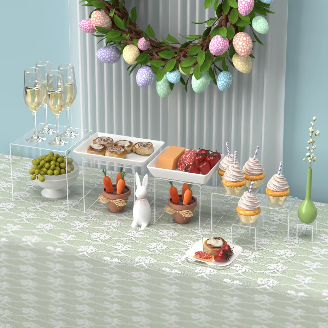 Marketing Holders Acrylic Riser Display Stands 2" Through 8" High 7 Pieces Clear Plastic Countertop Decorative Pedestal