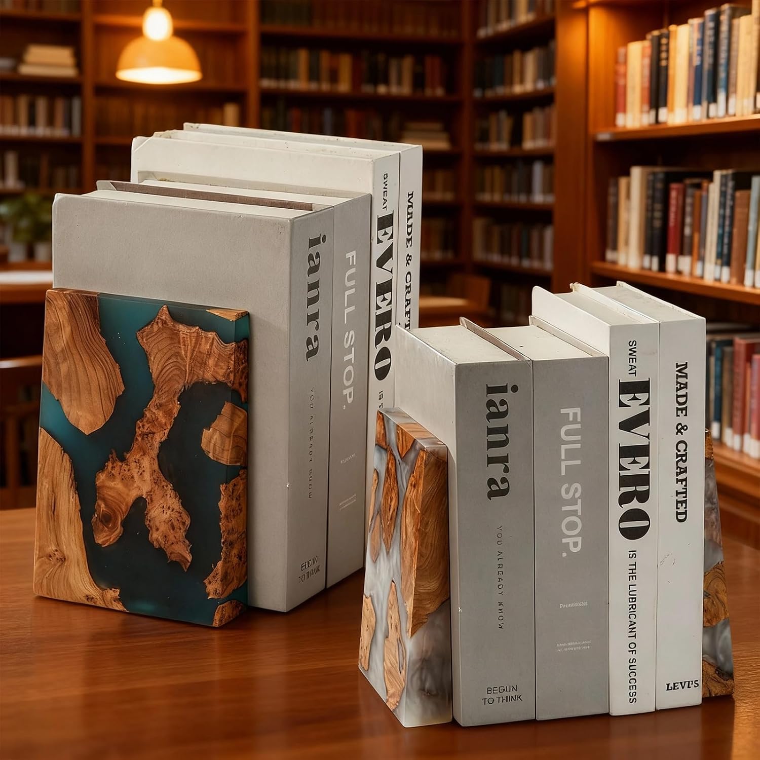Unique Burl Wood Figure Book Ends for Study Office / Pearlescent White
