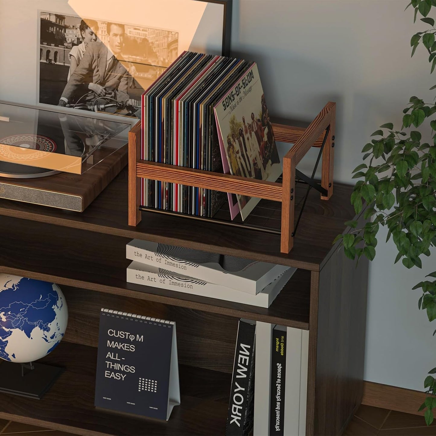 X-cosrack Vinyl Record Holder – 1 Pack Only – Fits 7"–12" Albums, Holds 50–100 Records, DVDs, or CDs – Modern Wooden