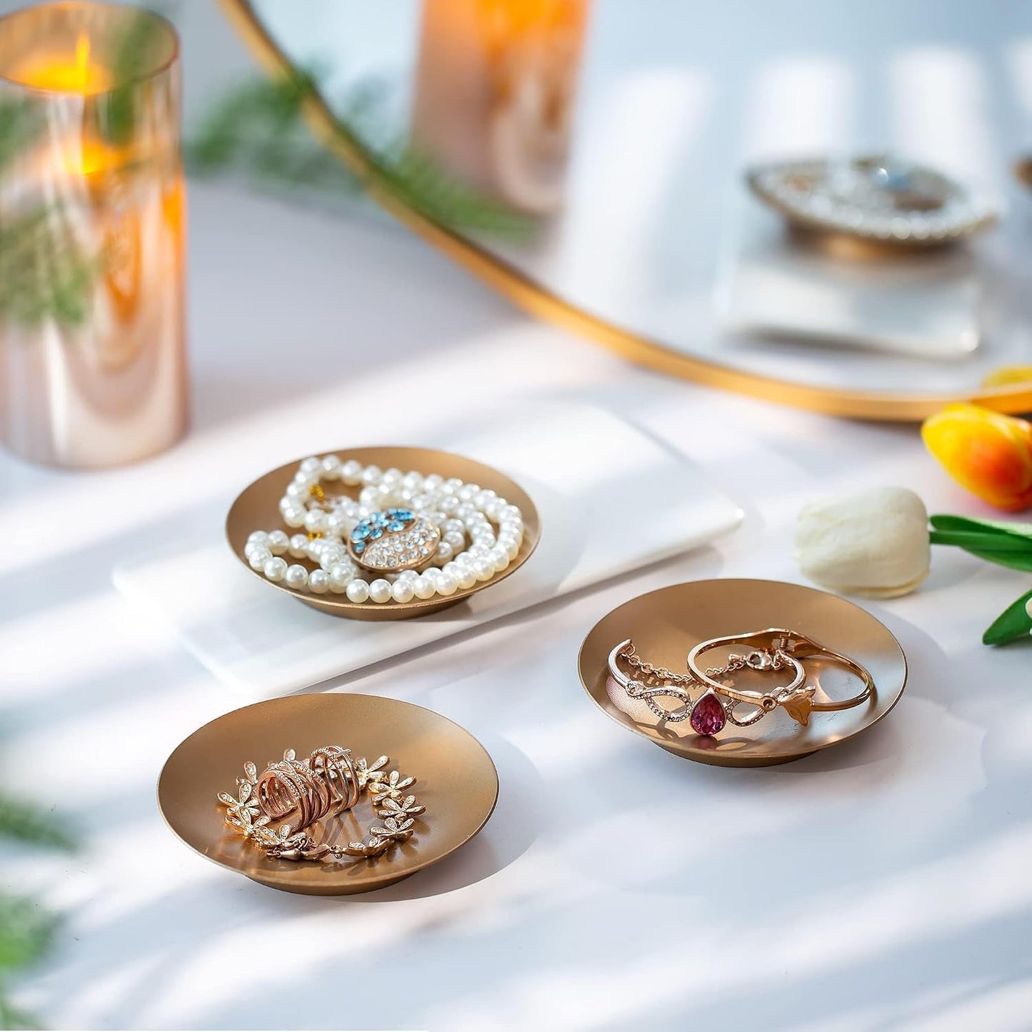 Pillar Plate Candle Holder / Gold / Set of 3