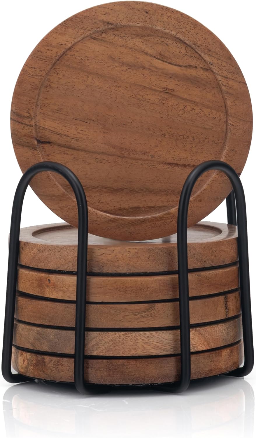 Holder / Acacia Wood Coasters / Round / Set of 6