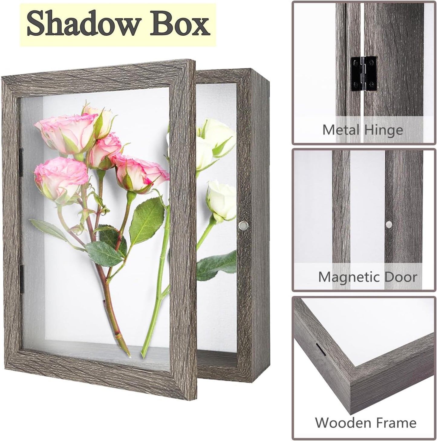 Muzilife 11x14 Shadow Box Picture Frame, 2.16 Deep, HD Glass, Texture Gray | FSC-Wood, Magnetic Door, Linen Interior &
