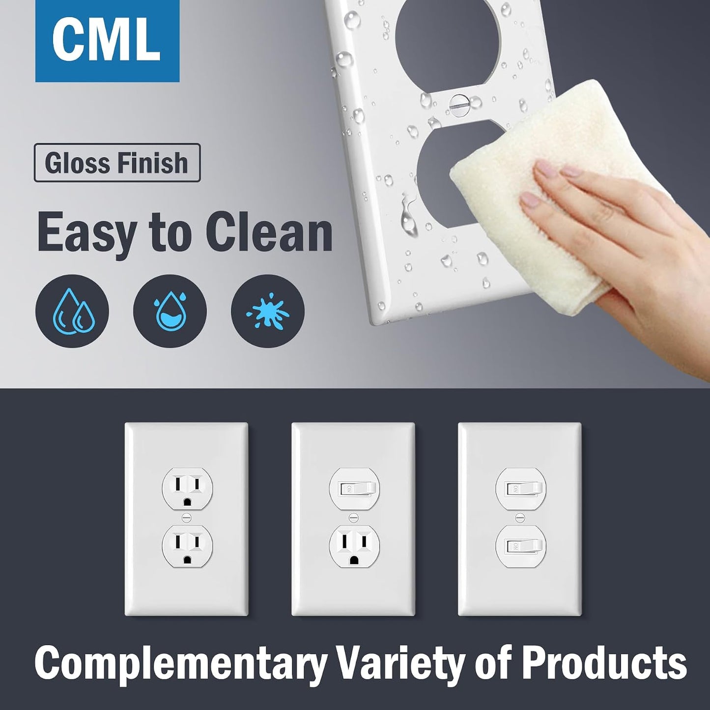 CML Jumbo Duplex Outlet Covers, 20 Pack Oversized Electrical Outlet Wall Plate, 1-Gang Switch Plates, Dual Receptacle