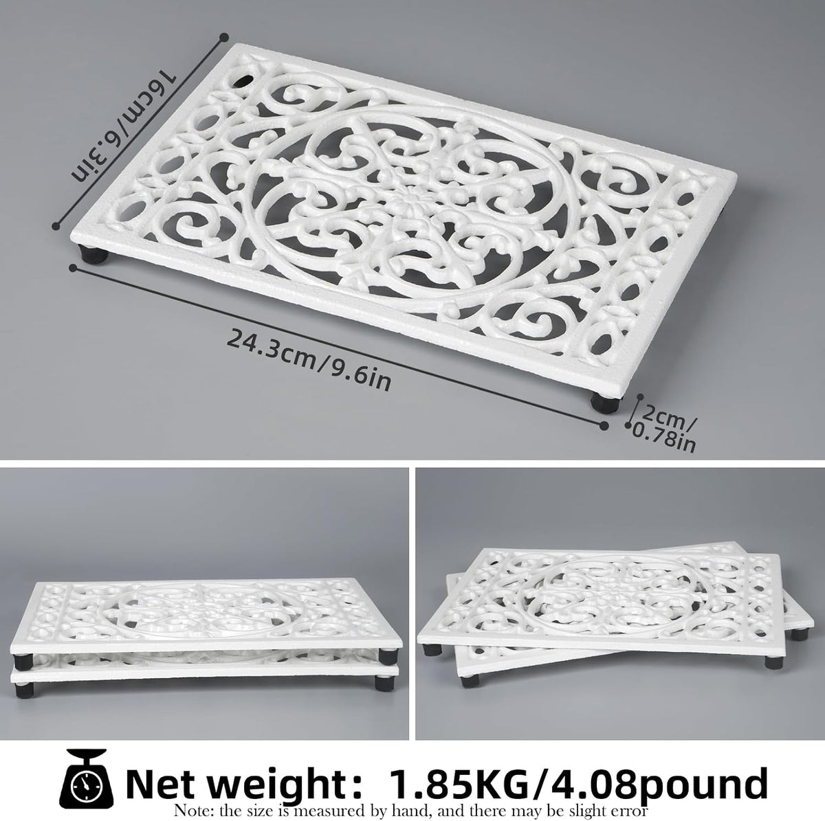 Notakia 9.6 x 6.3 Inch Cast Iron Trivet Set, Large Metal Trivets for Hot Dishes Pots Pans Decorative Kitchen Trivets