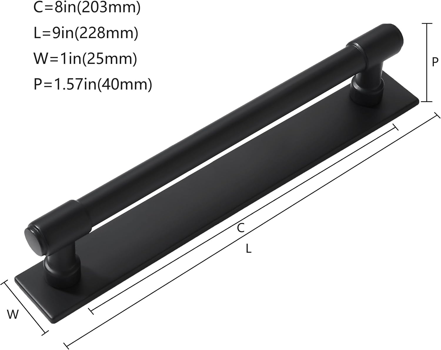 5 Pack 8 Inch(203 mm) Center to Center Black Cabinet Pull Backplate with Base Plate Zinc Solid Matte Black Kitchen