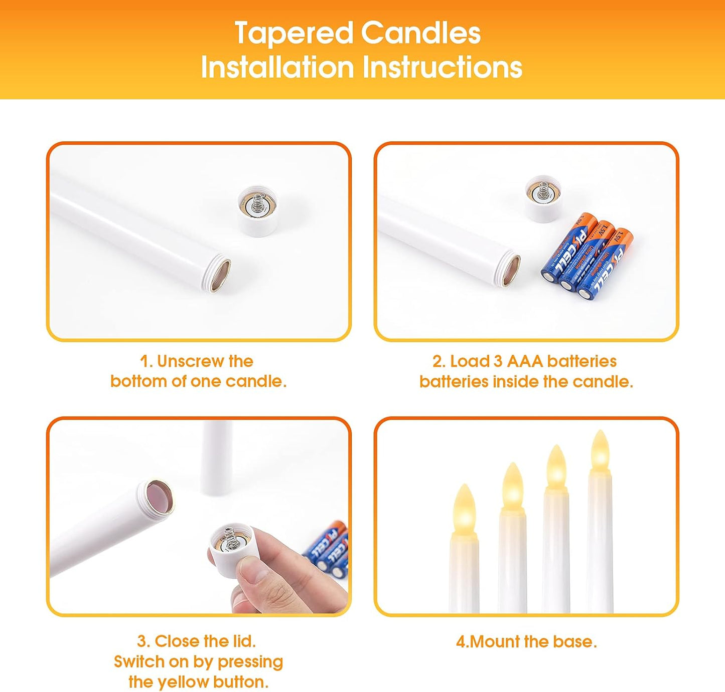 Daord LED Flameless Flickering Taper Candles with Remote & Timer Warm Light Battery Operated Christmas Window Candle