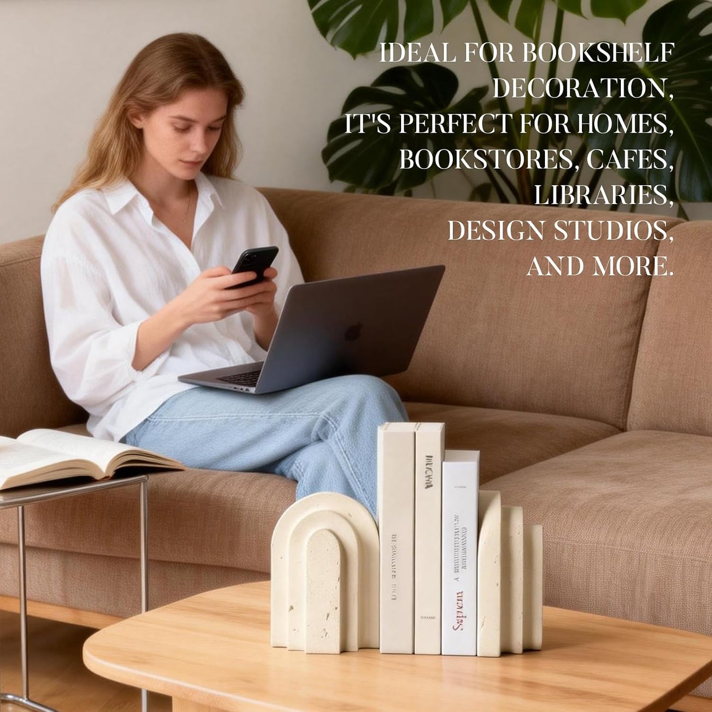 Modern Pleasing Layered Arch Design Aesthetic Bookend Decorative / Beige