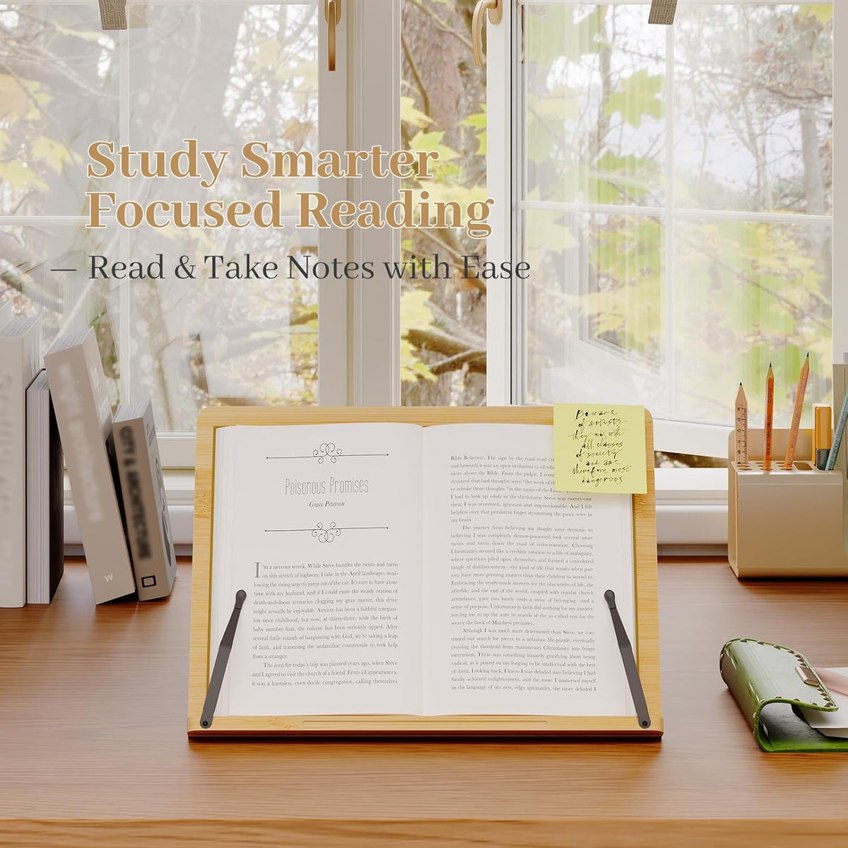 Book Stand, Large Book Holder for Reading Hands Free, Cookbook Stand | Perfect for recipe book, document, textbook