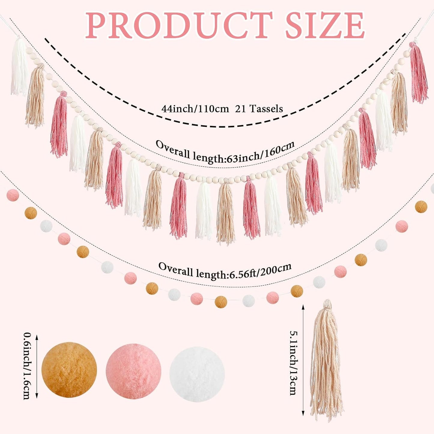 Boho Tassel Garland Decor Include 1 Boho Tassel Garland / Pink / Set of 2