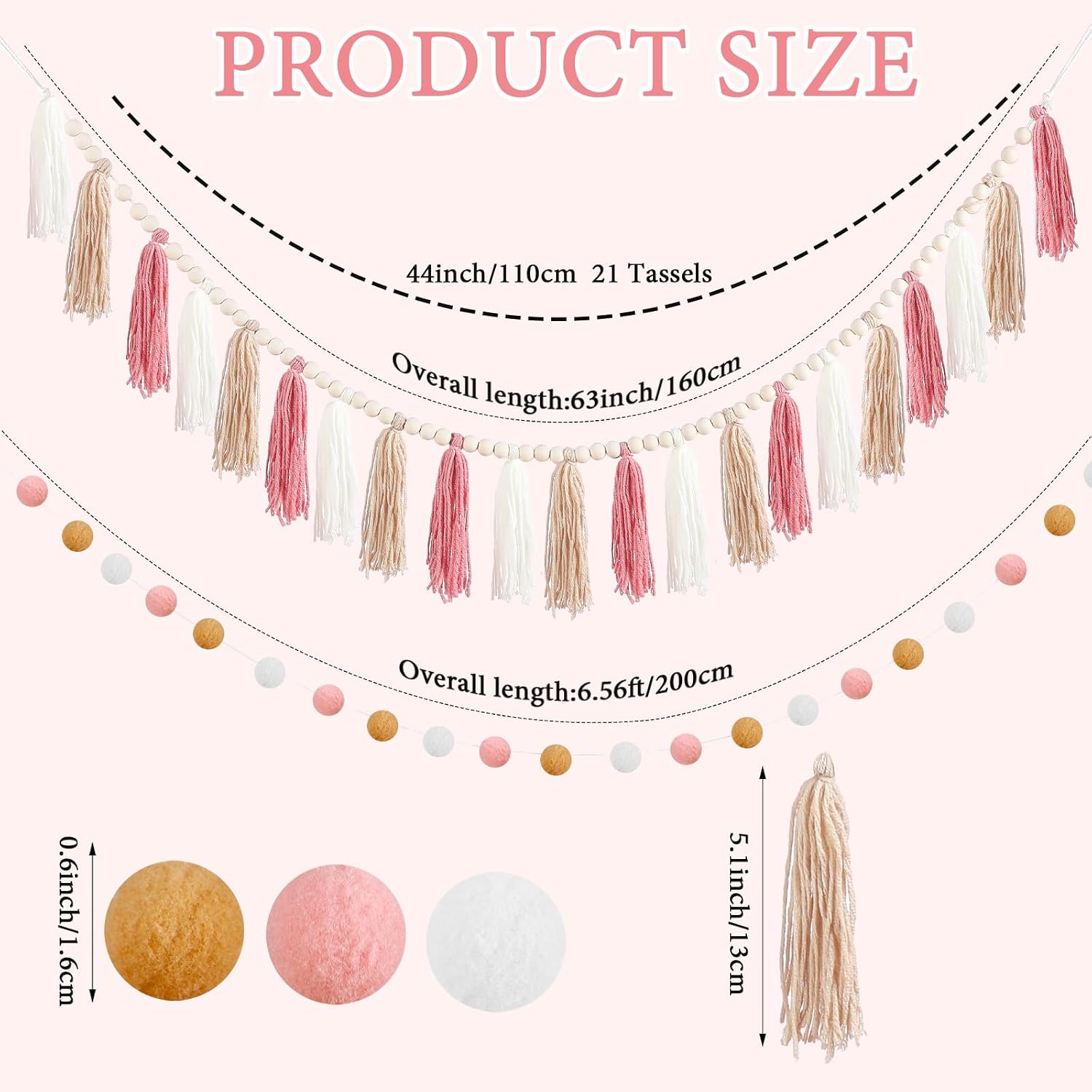 Boho Tassel Garland Decor Include 1 Boho Tassel Garland / Pink / Set of 2