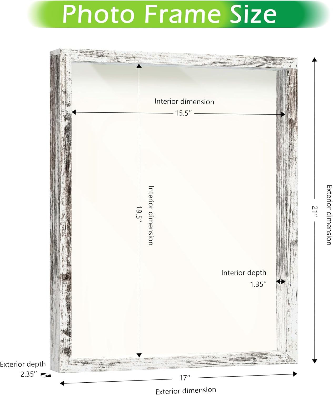 FrameWorks 16" x 20" White Driftwood Wooden Shadow Box Frame – Soft Felt Back, Tempered Glass, and Included Elegant