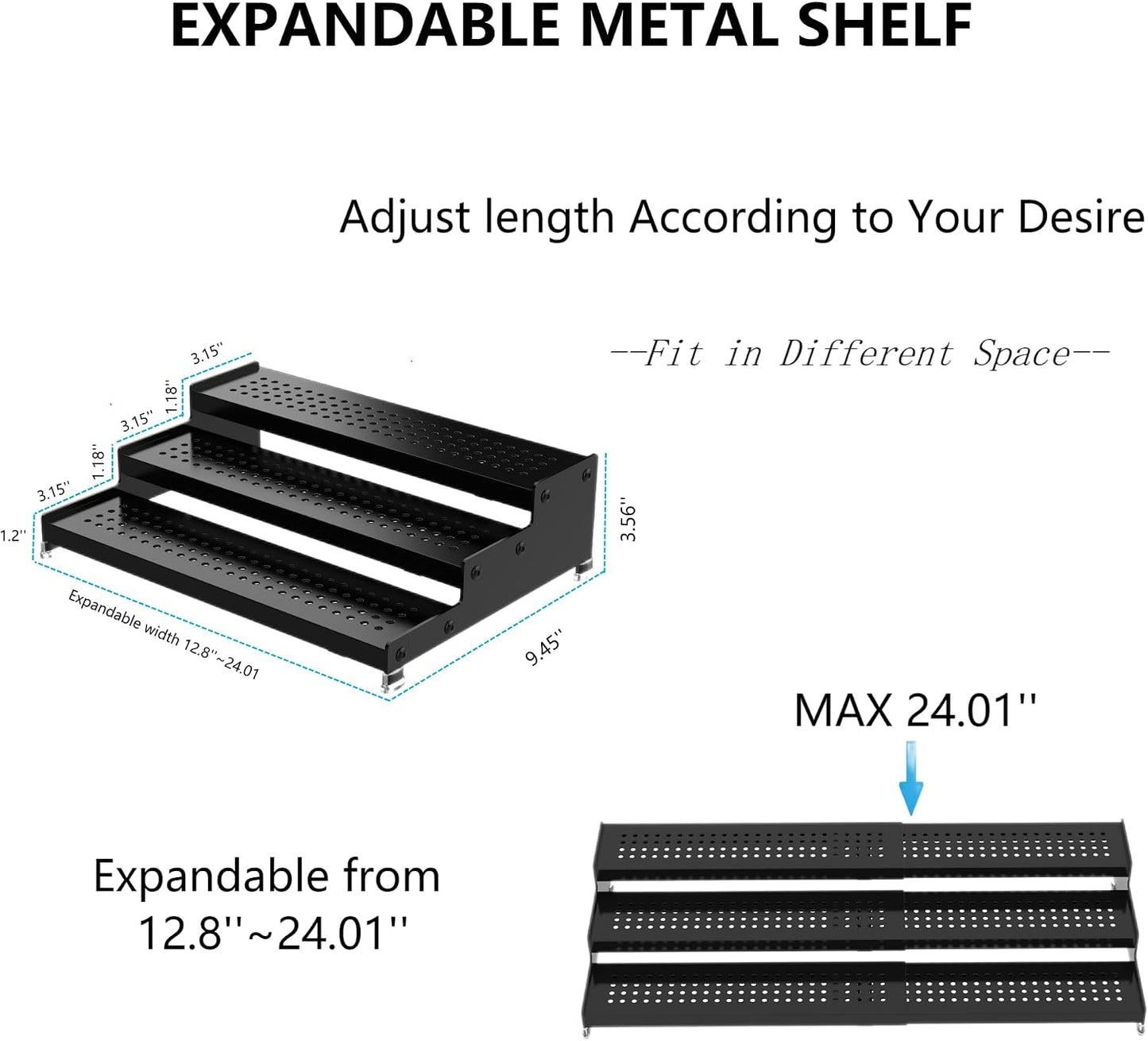 Expandable Spice Rack organizer with 3-Tier step shelf,Modern Design heavy duty,Non Skid and Visibility ,Great for