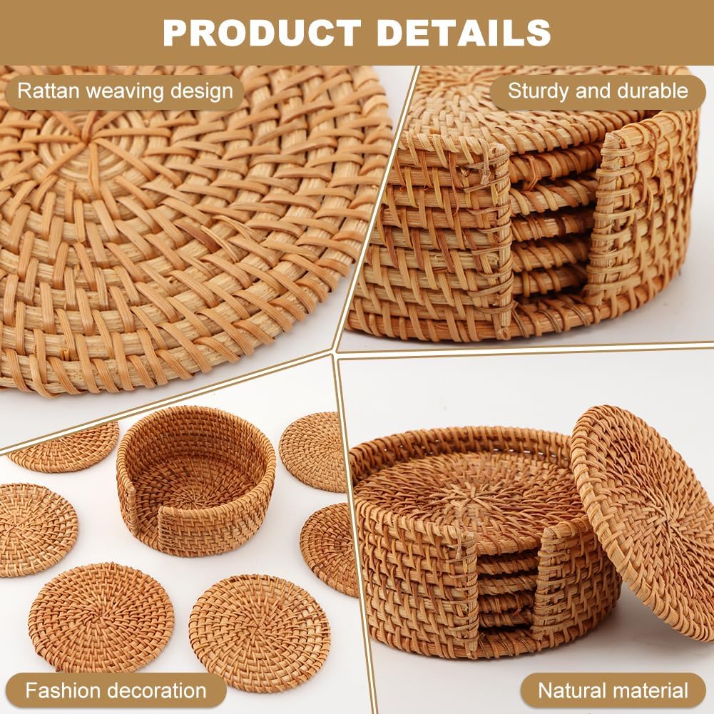 Holder / Handwoven Drink Coasters / Natural / Set of 6