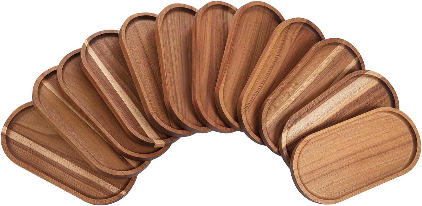 Oval Wood Tray 10 * 5 * Wooden Serving Trays Rustic Decorative Storage Tray / 0.78 Inch / Set of 12