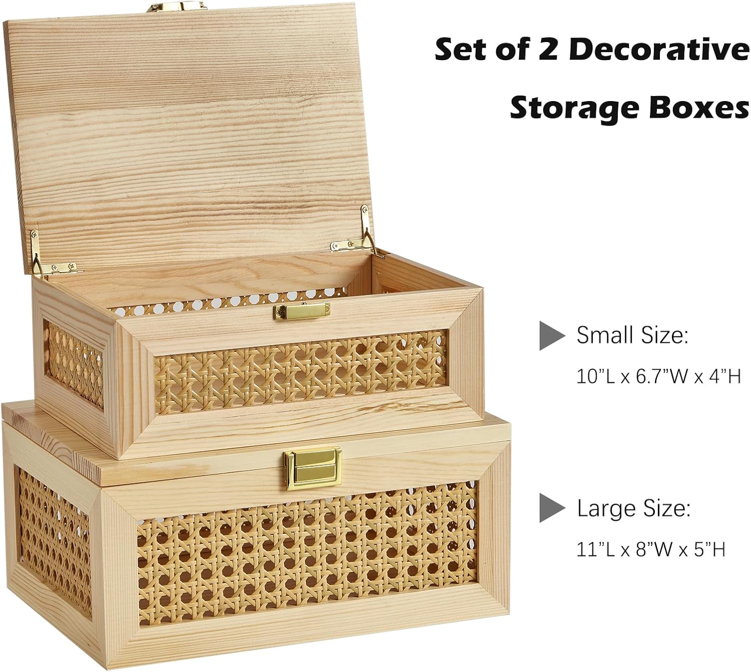 Decorative Rattan Storage Boxes Solid Wood Baskets Bins / Light Wood / Natural / Set of 2