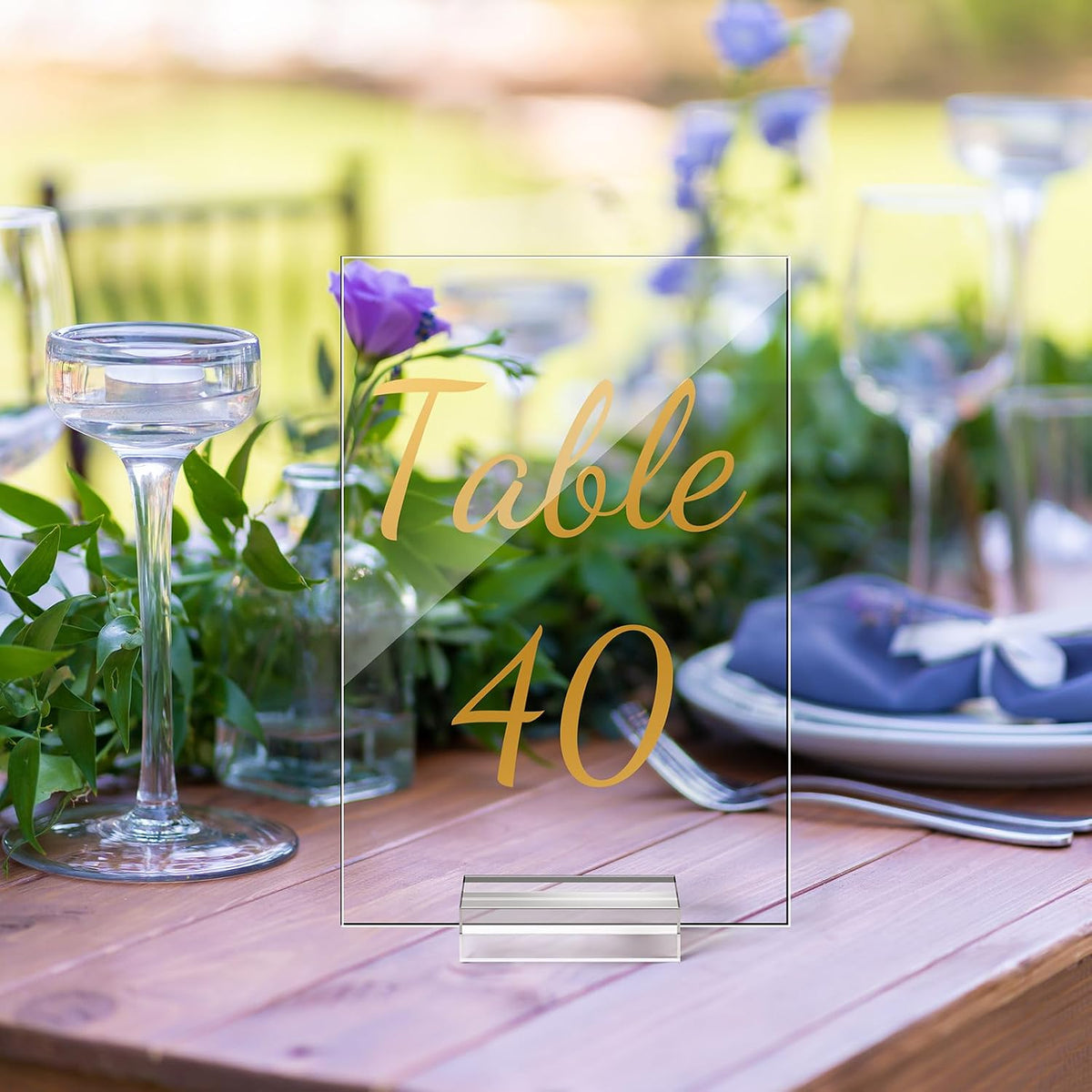 40 Pack Gold Acrylic Wedding Table Numbers 1-40 Clear Stand with Calligraphy Holders - 5 x 7 Inch Acrylic Table Signs