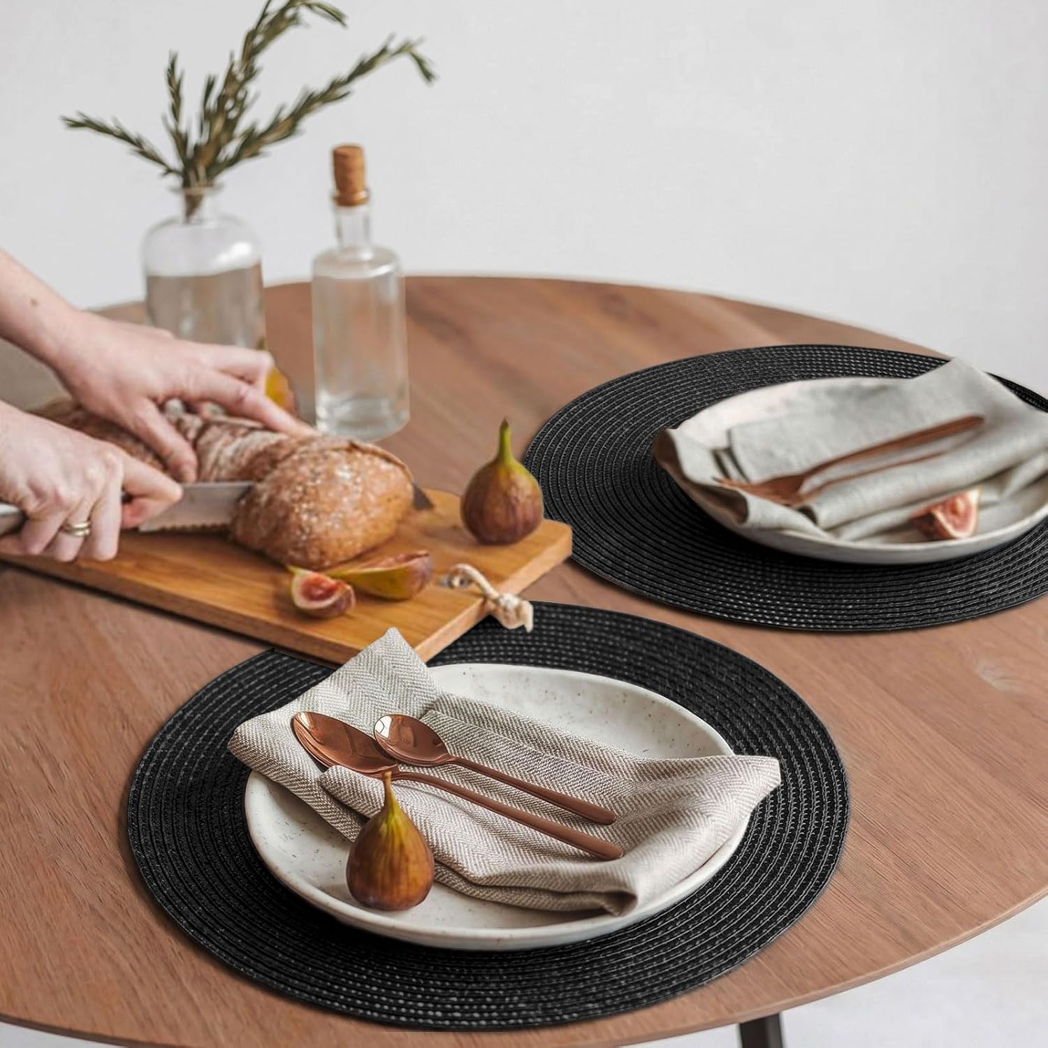 FunWheat Round Braided Placemats Set of 8 Place Mats for Dining Table Woven Washable Non-Slip Table Mats 15